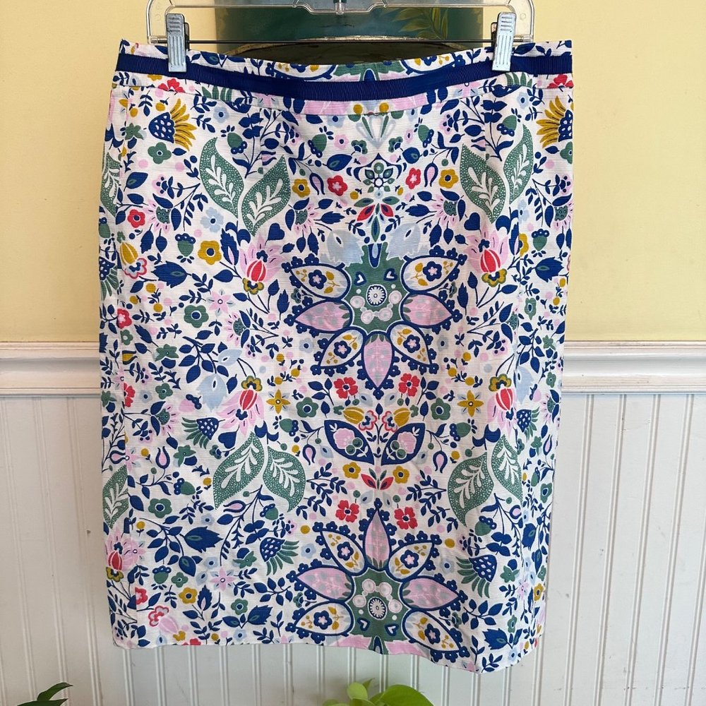Boden Floral Print Cotton Skirt in White, Blue, Pink, Green Size 12